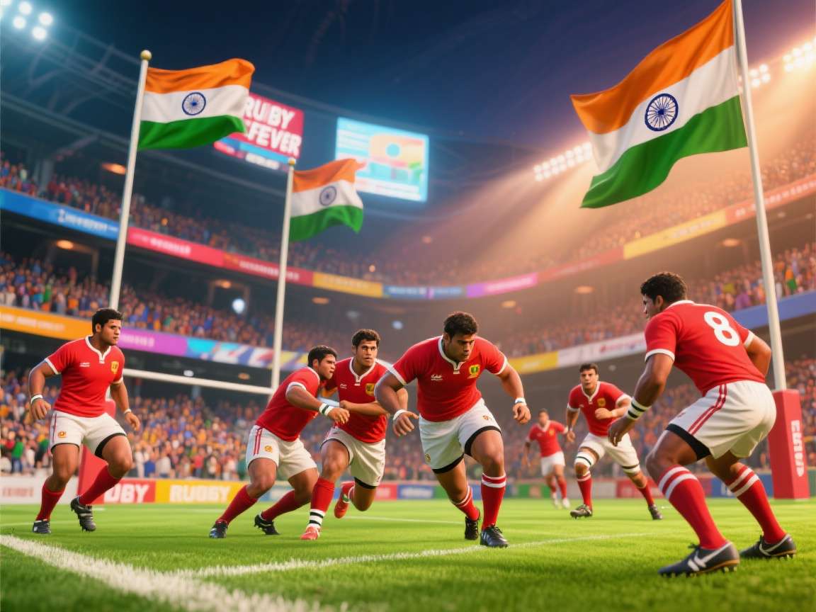 Rugby Fever 3D India - Gameplay Screenshot Rugby Fever 3D India game screenshot showing Indian players in action